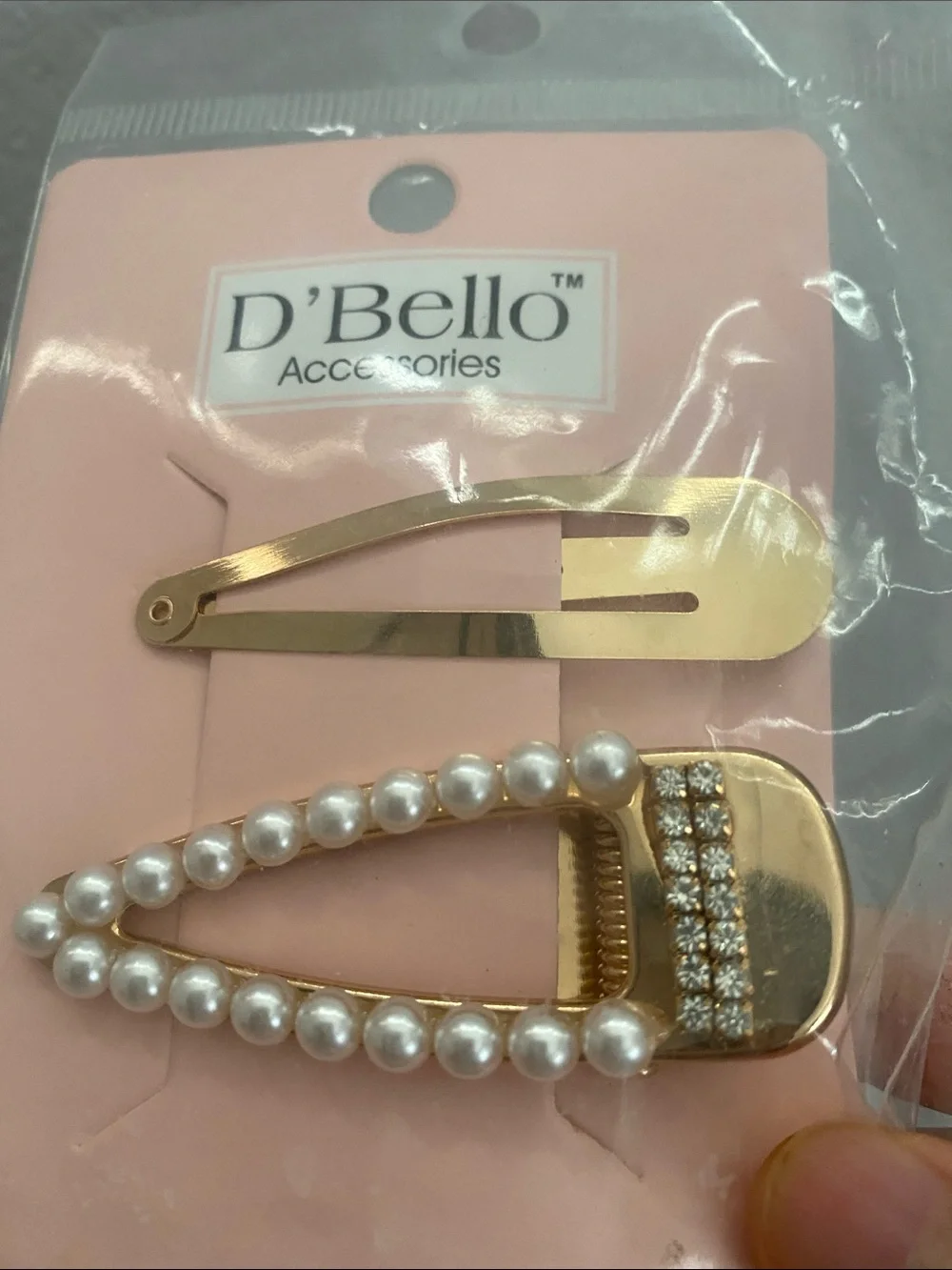 D'Bello Gold Pearl & Rhinestone Hair Clip Set